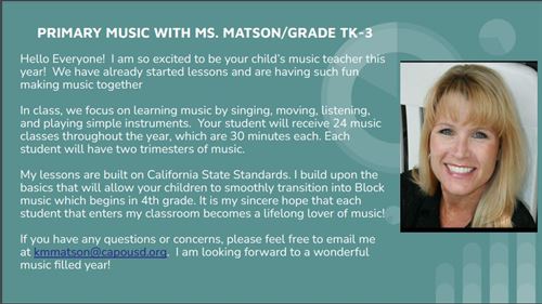 Primary Music Teacher Information